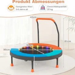 Ø90 cm Kindertrampolin mit LED Beleuchtung & Griff & Tragetasche Mini Trampolin Hellblau