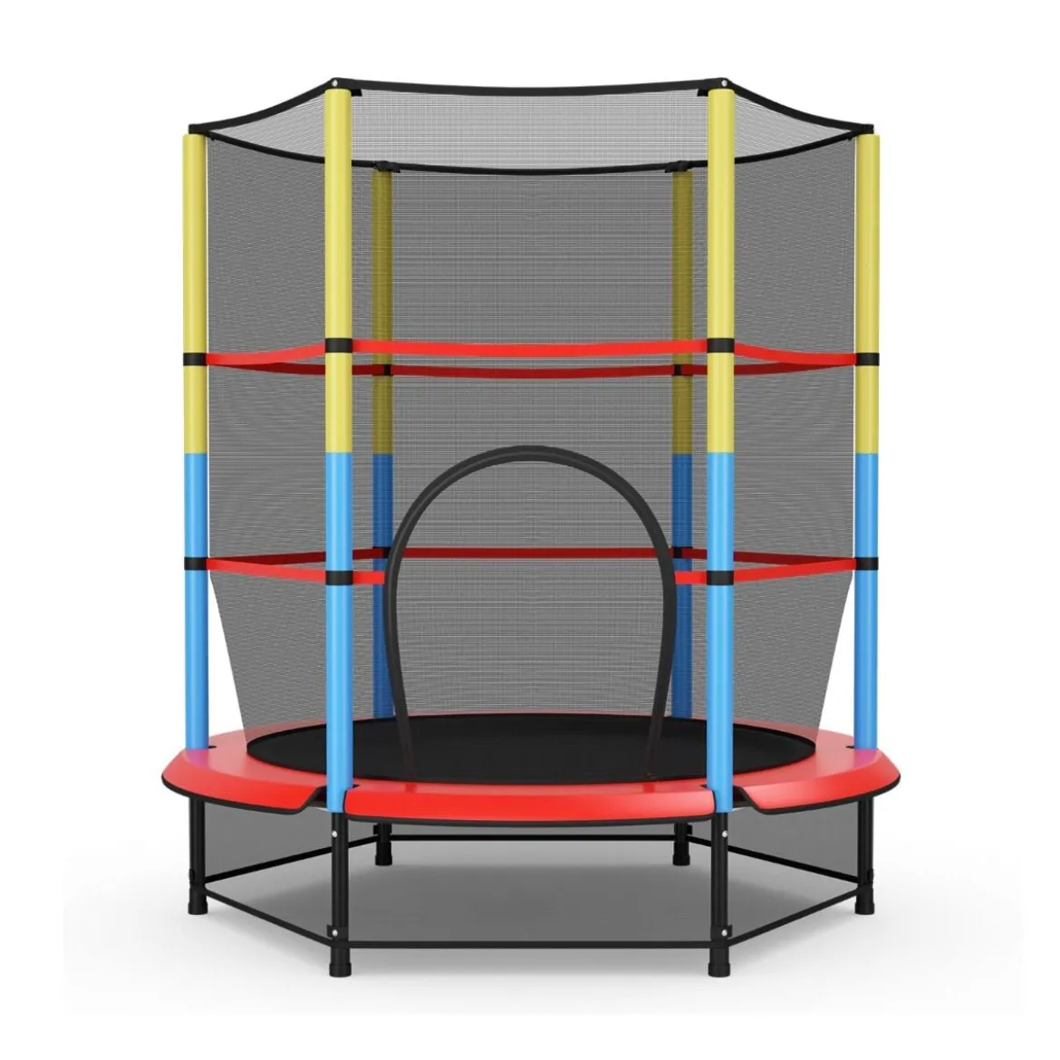 Ø140 cm Kinder-Trampolin mit Sicherheitsnetz Gartentrampolin Kindertrampolin Schwarz + Bunt