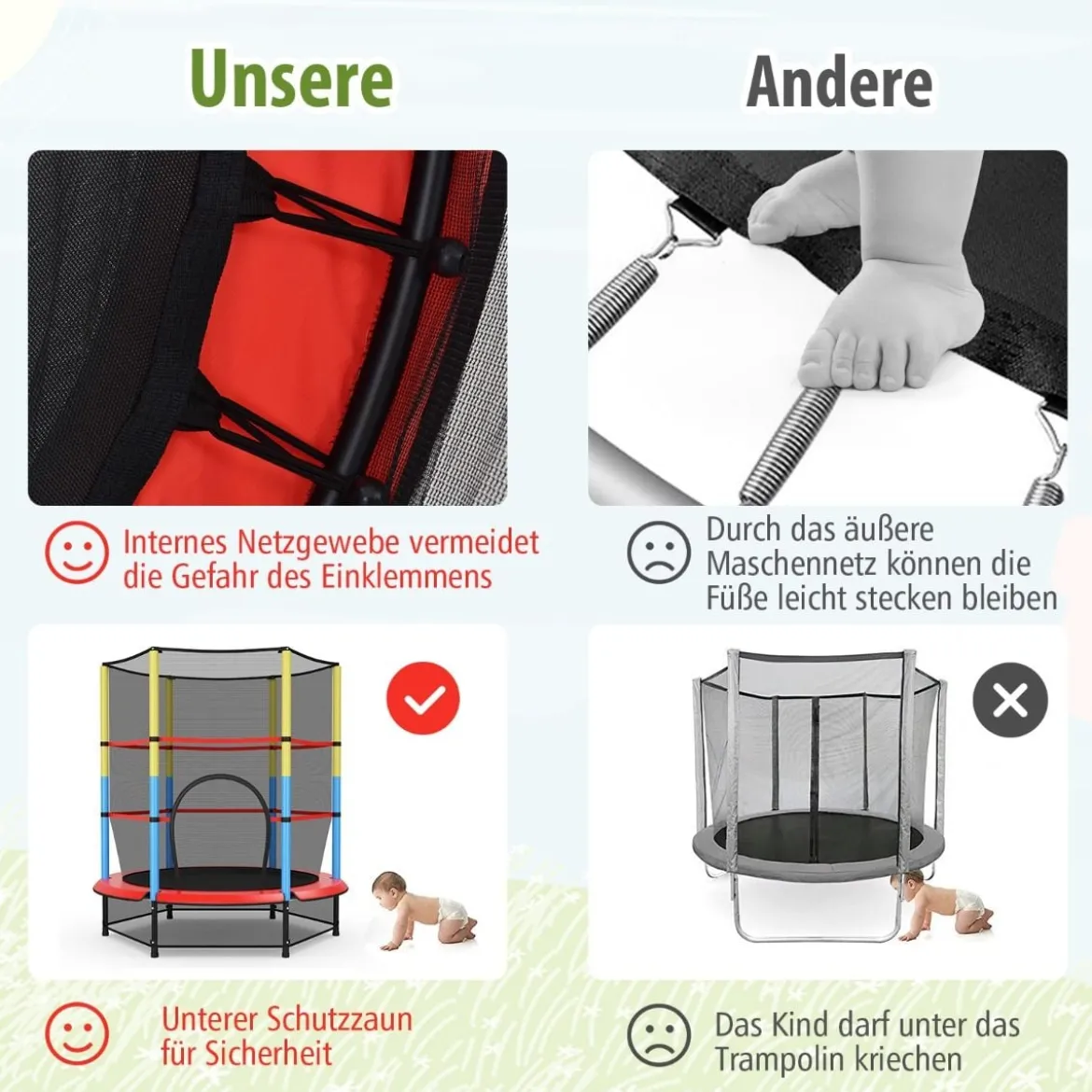 Ø140 cm Kinder-Trampolin mit Sicherheitsnetz Gartentrampolin Kindertrampolin Schwarz + Bunt