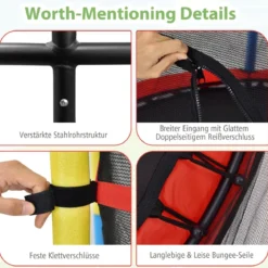 Ø140 cm Kinder-Trampolin mit Sicherheitsnetz Gartentrampolin Kindertrampolin Schwarz + Bunt