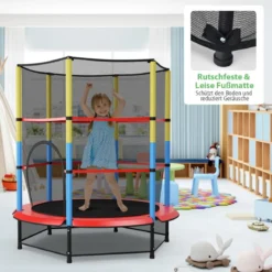 Ø140 cm Kinder-Trampolin mit Sicherheitsnetz Gartentrampolin Kindertrampolin Schwarz + Bunt