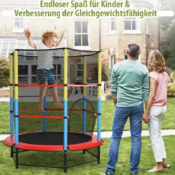 Ø140 cm Kinder-Trampolin mit Sicherheitsnetz Gartentrampolin Kindertrampolin Schwarz + Bunt