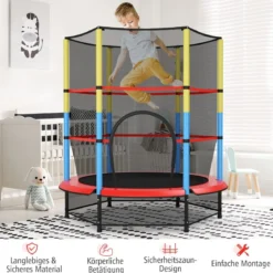 Ø140 cm Kinder-Trampolin mit Sicherheitsnetz Gartentrampolin Kindertrampolin Schwarz + Bunt