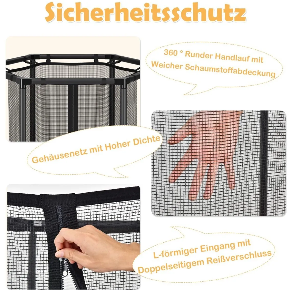 Ø122 cm Kinder-Trampolin Outdoor- & Indoor-Trampolin mit Sicherheitsnetz Blau + Schwarz