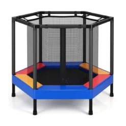 Ø122 cm Kinder-Trampolin Outdoor- & Indoor-Trampolin mit Sicherheitsnetz Blau + Schwarz