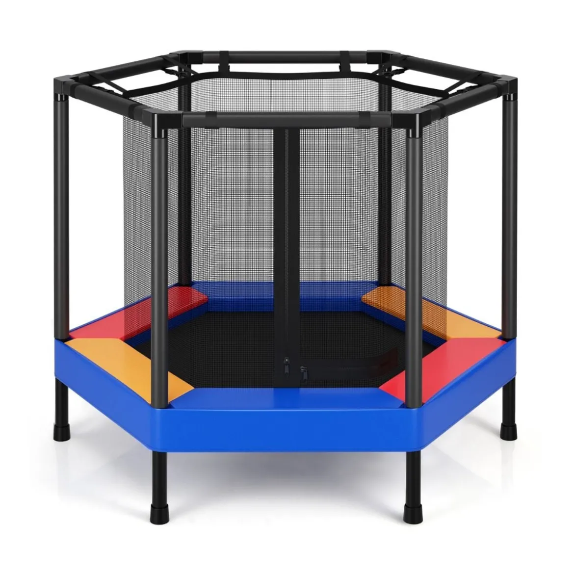 Ø122 cm Kinder-Trampolin Outdoor- & Indoor-Trampolin mit Sicherheitsnetz Blau + Schwarz