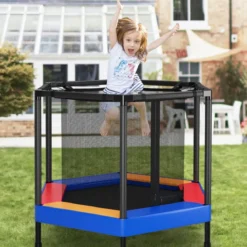 Ø122 cm Kinder-Trampolin Outdoor- & Indoor-Trampolin mit Sicherheitsnetz Blau + Schwarz