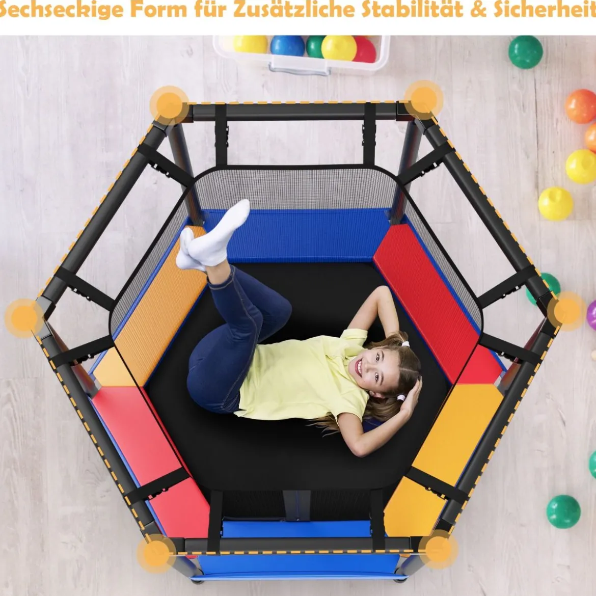 Ø122 cm Kinder-Trampolin Outdoor- & Indoor-Trampolin mit Sicherheitsnetz Blau + Schwarz