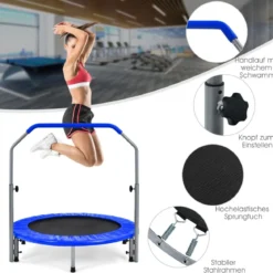 Ø101 cm klappbares Mini-Trampolin Fitness-Trampolin mit höhenverstellbarm Haltegriff