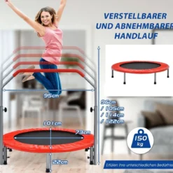 Ø101 cm klappbares Mini-Trampolin Fitness-Trampolin mit höhenverstellbarm Haltegriff