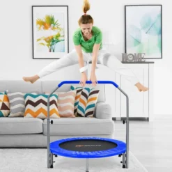 Ø101 cm klappbares Mini-Trampolin Fitness-Trampolin mit höhenverstellbarm Haltegriff
