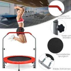 Ø101 cm klappbares Mini-Trampolin Fitness-Trampolin mit höhenverstellbarm Haltegriff