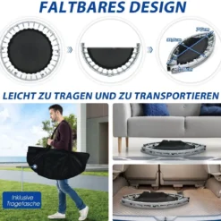 Ø101 cm klappbares Mini-Trampolin Fitness-Trampolin mit höhenverstellbarm Haltegriff