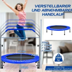 Ø101 cm klappbares Mini-Trampolin Fitness-Trampolin mit höhenverstellbarm Haltegriff