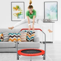 Ø101 cm klappbares Mini-Trampolin Fitness-Trampolin mit höhenverstellbarm Haltegriff