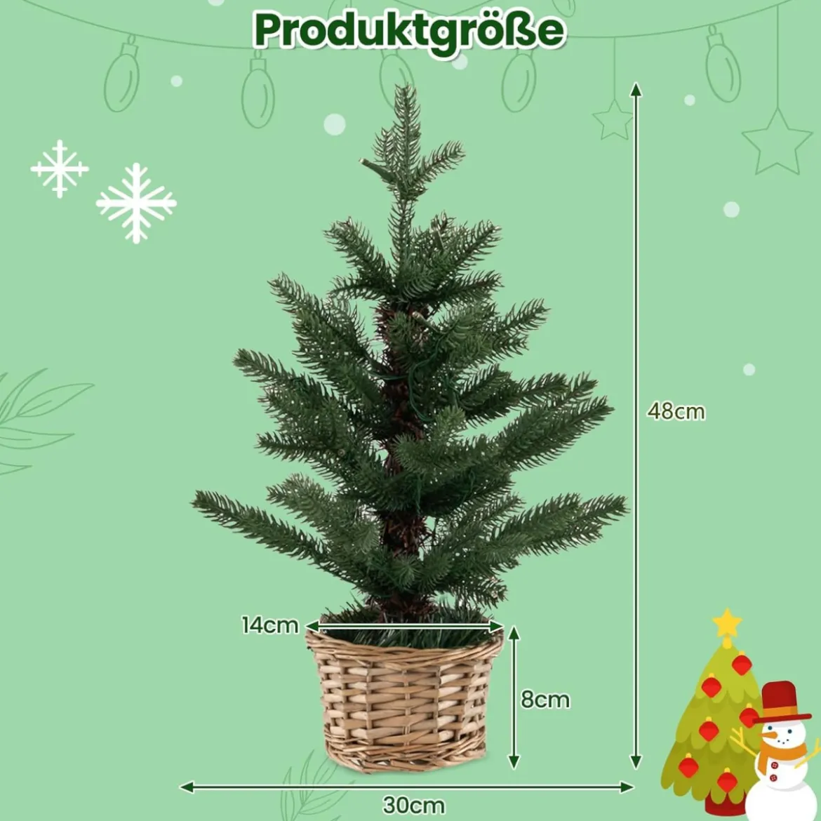 48cm kleiner Weihnachtsbaum beleuchteter Mini Weihnachtsbaum Christbaum für Haus Büro