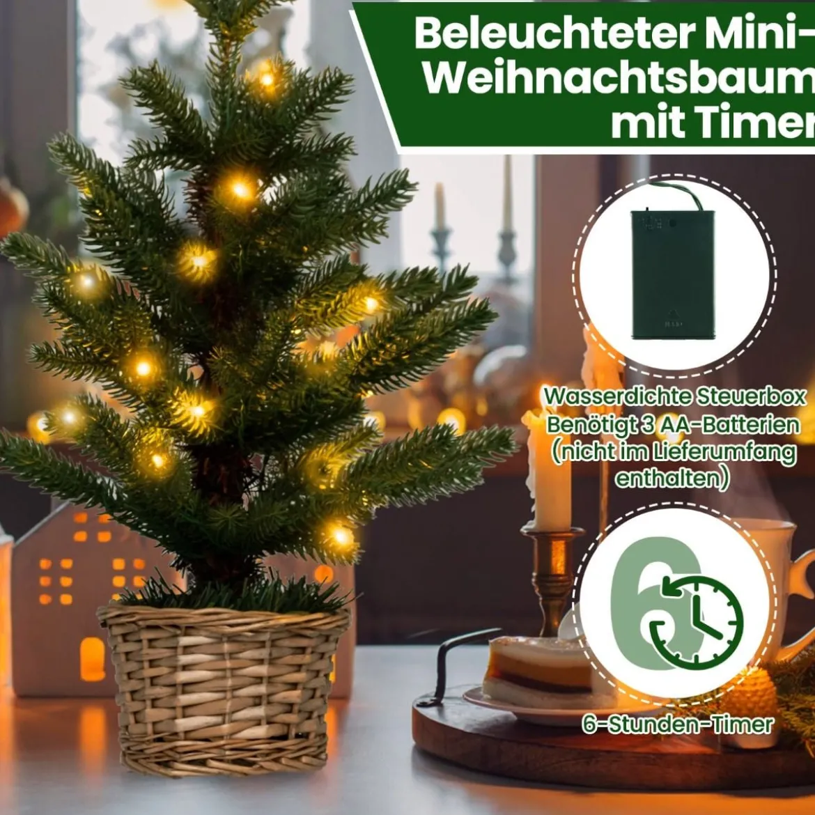 48cm kleiner Weihnachtsbaum beleuchteter Mini Weihnachtsbaum Christbaum für Haus Büro