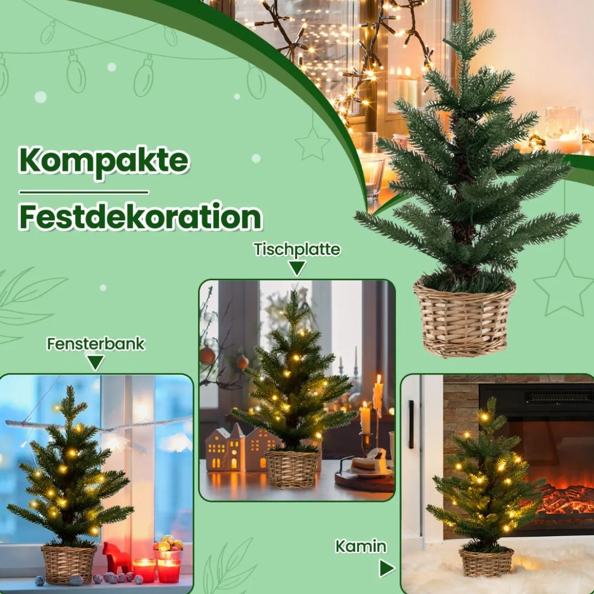 48cm kleiner Weihnachtsbaum beleuchteter Mini Weihnachtsbaum Christbaum für Haus Büro