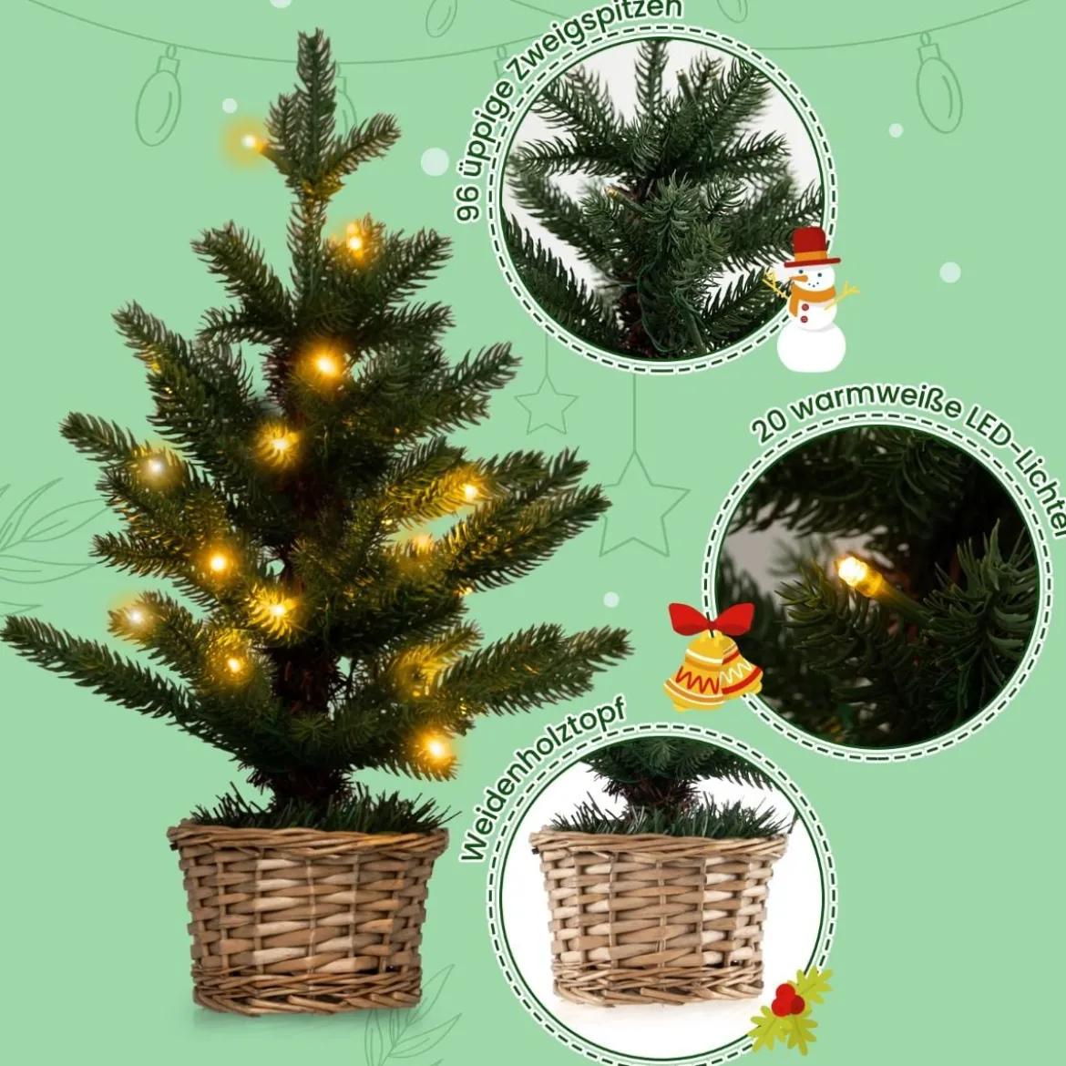 48cm kleiner Weihnachtsbaum beleuchteter Mini Weihnachtsbaum Christbaum für Haus Büro