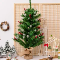 90 cm Kleiner Weihnachtsbaum Mini Weihnachtsbaum mit roten Beeren Grün