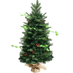90 cm Kleiner Weihnachtsbaum mini Tischbaum mit Tannenzapfen und roten Beeren Grün
