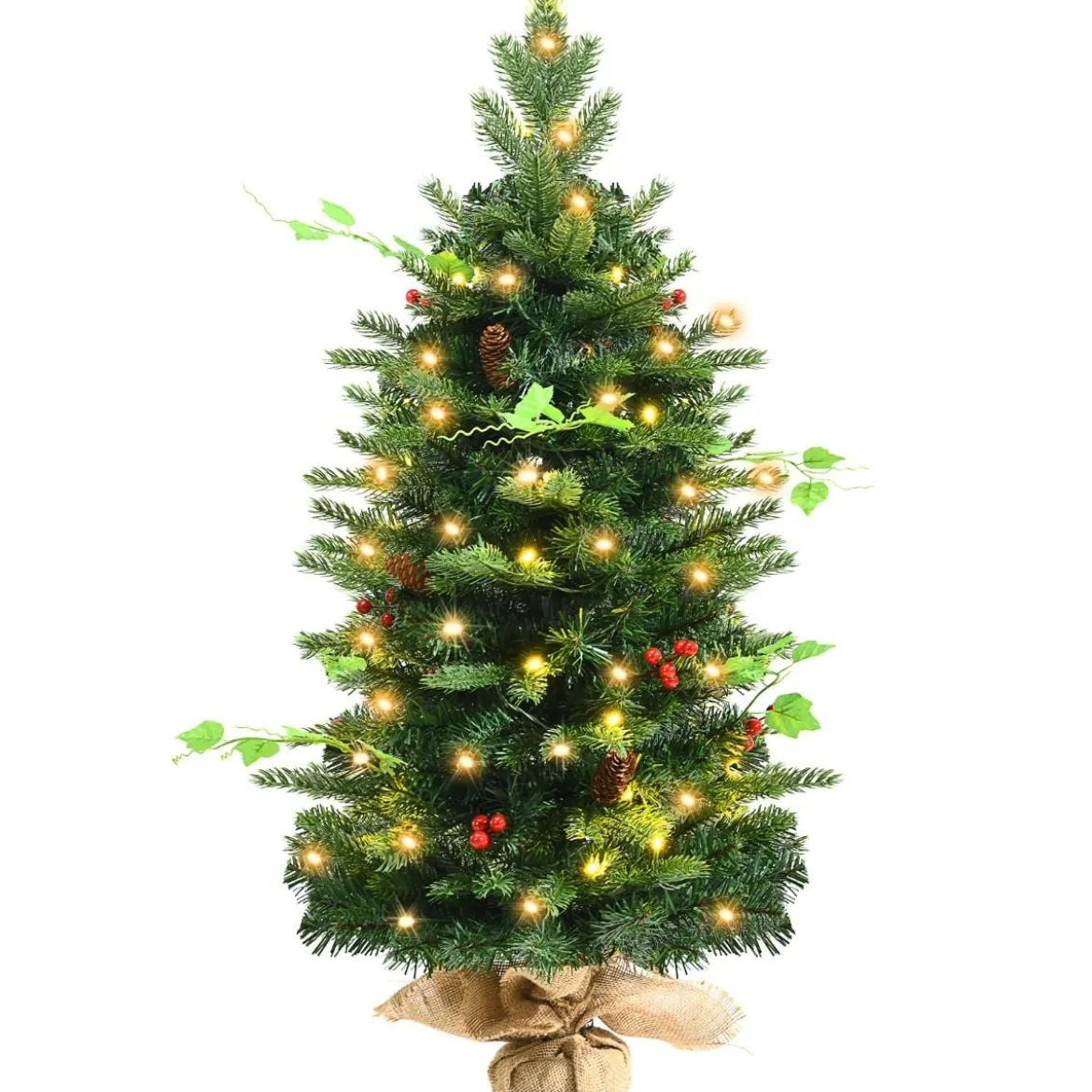 90 cm Kleiner Weihnachtsbaum mini Tischbaum mit Tannenzapfen und roten Beeren Grün
