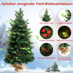 90 cm Kleiner Weihnachtsbaum mini Tischbaum mit Tannenzapfen und roten Beeren Grün