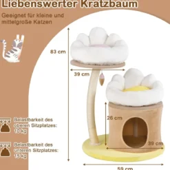 83cm klein Kratzbaum mit Katzenhöhle & Sisal-Kratzpfosten & Spielzeug & Kissen Katzenbaum
