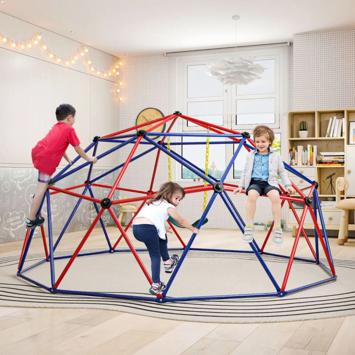 Ø 305cm Kletterkuppel mit Schaukel Klettergerüst in Kuppelform Kletterleiter 363 kg Belastbar Rot