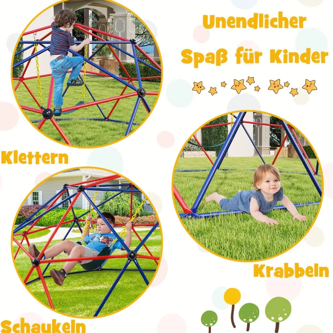 Ø 305cm Kletterkuppel mit Schaukel Klettergerüst in Kuppelform Kletterleiter 363 kg Belastbar Rot