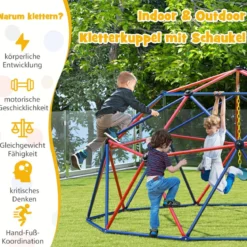 Ø 305cm Kletterkuppel mit Schaukel Klettergerüst in Kuppelform Kletterleiter 363 kg Belastbar Rot