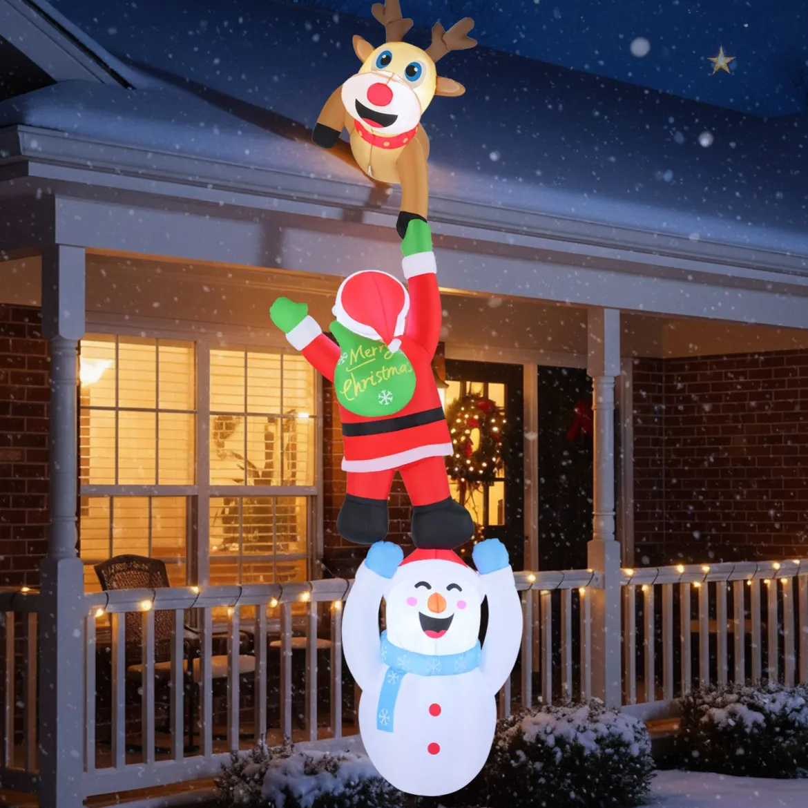 308 cm Klettternder Weihnachtsmann & Rentier & Schneemann Hängende Aufblasbare Weihnachtsdeko
