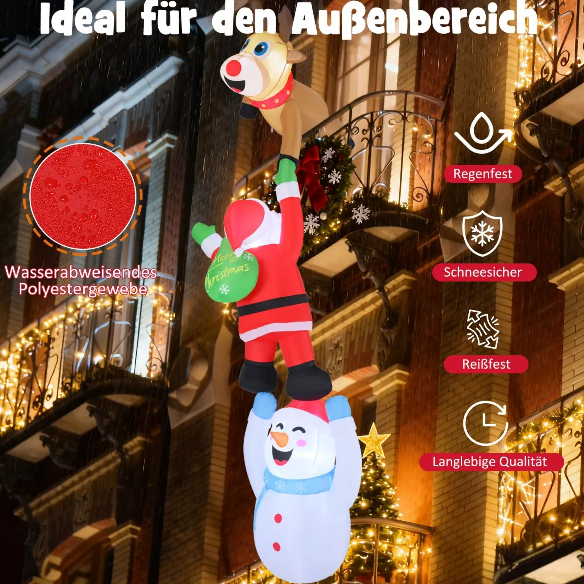 308 cm Klettternder Weihnachtsmann & Rentier & Schneemann Hängende Aufblasbare Weihnachtsdeko