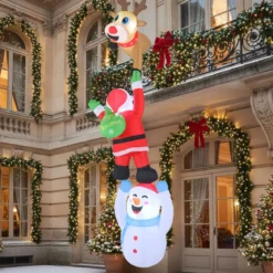 308 cm Klettternder Weihnachtsmann & Rentier & Schneemann Hängende Aufblasbare Weihnachtsdeko