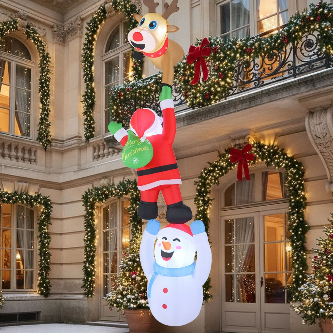 308 cm Klettternder Weihnachtsmann & Rentier & Schneemann Hängende Aufblasbare Weihnachtsdeko