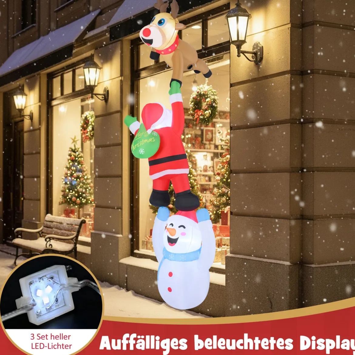 308 cm Klettternder Weihnachtsmann & Rentier & Schneemann Hängende Aufblasbare Weihnachtsdeko