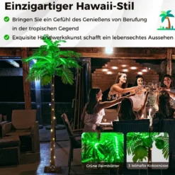 180 cm Künstliche beleuchtete Palme mit 309 LED-Lichtern & 3 Kokosnüssen & Wasserbeutel