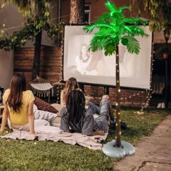 180 cm Künstliche beleuchtete Palme mit 309 LED-Lichtern & 3 Kokosnüssen & Wasserbeutel
