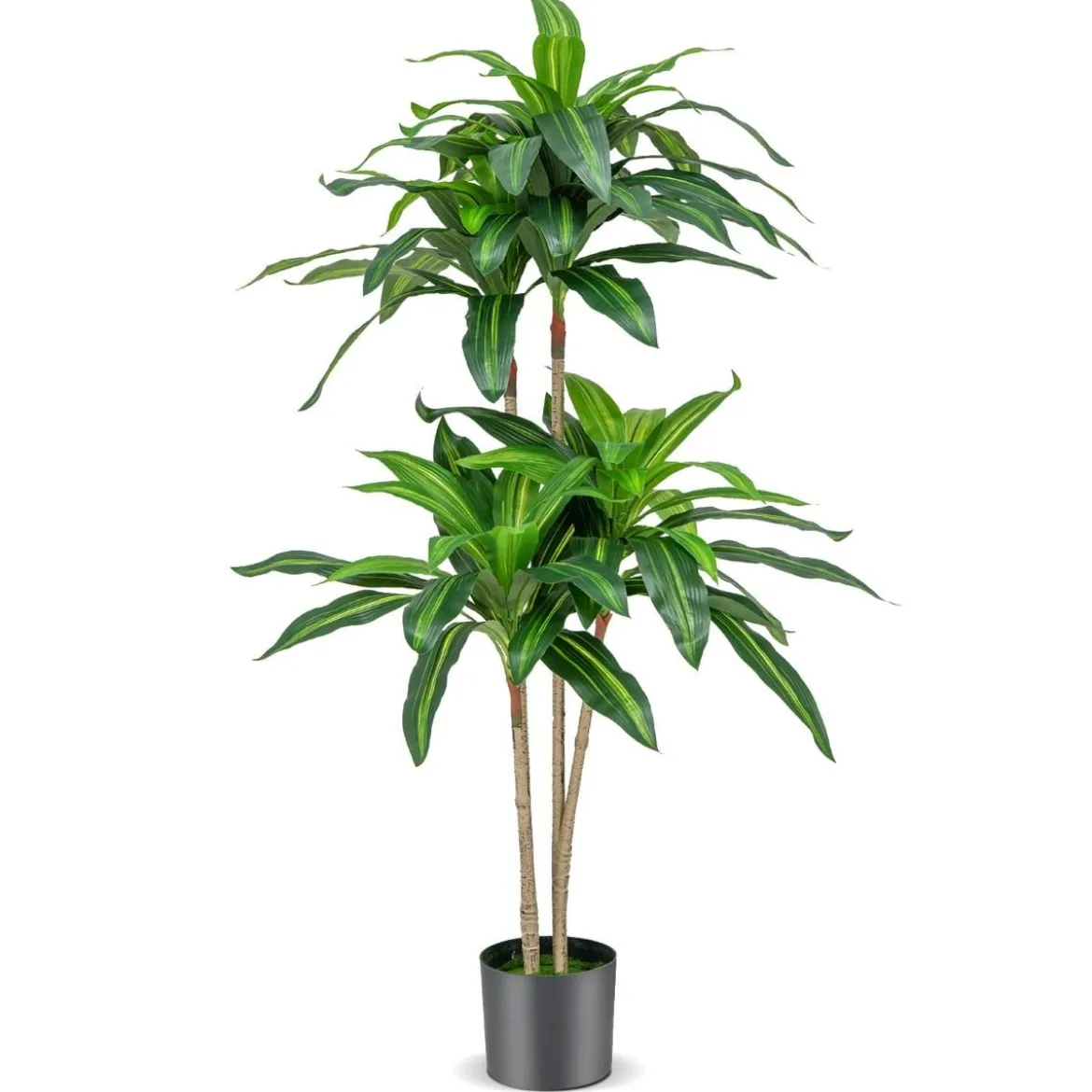 140 cm Künstliche Pflanze Dracena mit Topf & 92 Blättern Kunstpflanze Kunstbaum Palme Grün