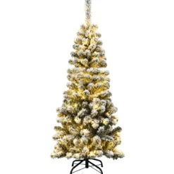 135 cm künstlicher Bleistift-Weihnachtsbaum mit Schnee und 150 LED-Lichtern