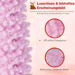 180 cm Künstlicher Bleistift Weihnachtsbaum mit 250 Kaltweißen LEDs Schlank Christbaum Rosa