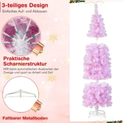 180 cm Künstlicher Bleistift Weihnachtsbaum mit 250 Kaltweißen LEDs Schlank Christbaum Rosa