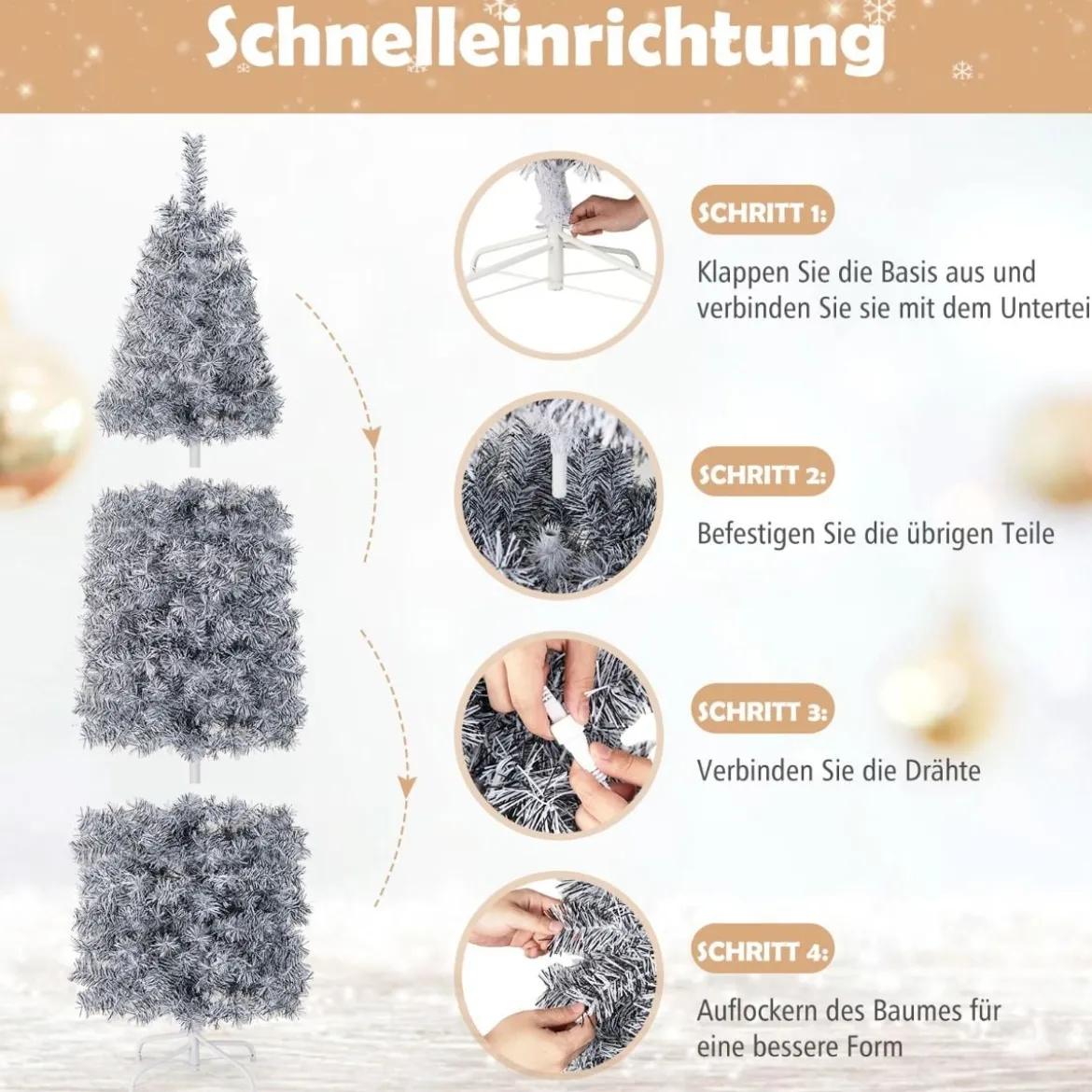 180 cm Künstlicher Bleistift Weihnachtsbaum mit 250 Kaltweißen LEDs Schlank Weiß + Schwarz