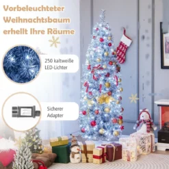 180 cm Künstlicher Bleistift Weihnachtsbaum mit 250 Kaltweißen LEDs Schlank Weiß + Schwarz