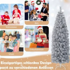 180 cm Künstlicher Bleistift Weihnachtsbaum mit 250 Kaltweißen LEDs Schlank Weiß + Schwarz