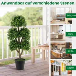 115 cm Künstlicher Buchsbaum im Topf mit 5 Kugeln Kunstpflanze Dekopflanze Kugelbaum