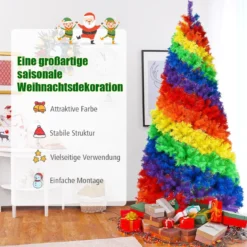 210cm Künstlicher bunter Weihnachtsbaum mit Metallständer PVC Baum mit 1213 Tannen Weihnachtsbaum faltbar