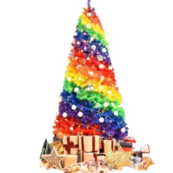 210cm Künstlicher bunter Weihnachtsbaum mit Metallständer PVC Baum mit 1213 Tannen Weihnachtsbaum faltbar