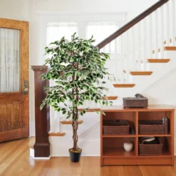 160 cm Künstlicher Ficus-Baum mit 1008 Blättern & Natürlichem Holzstamm & Stabiler Blumentopf