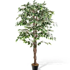 160 cm Künstlicher Ficus-Baum mit 1008 Blättern & Natürlichem Holzstamm & Stabiler Blumentopf